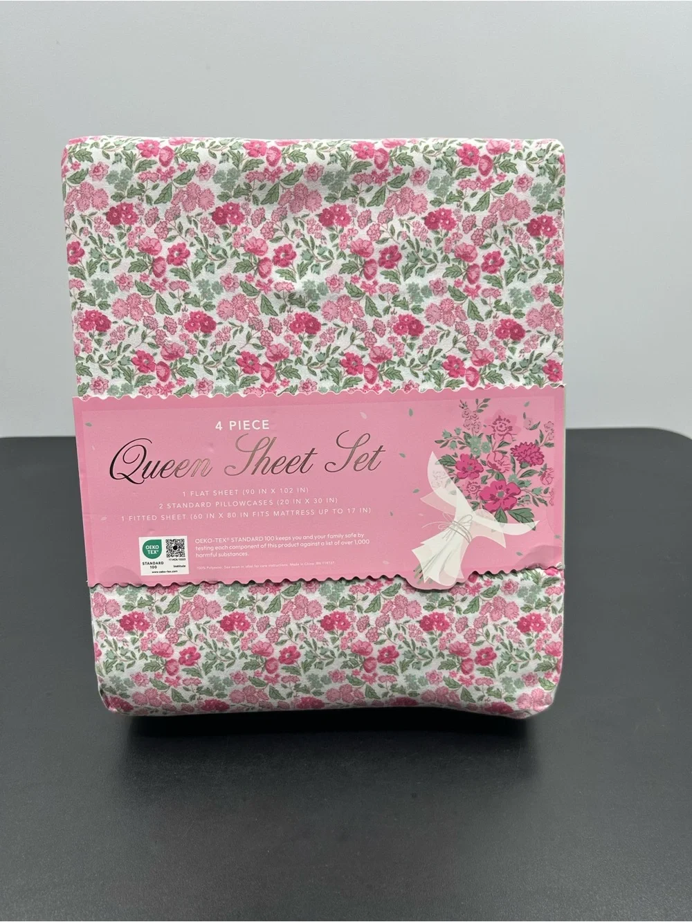 Envogue Pink Floral Queen Sheet 4 pieces Set